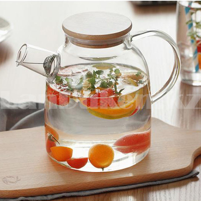 Чайник заварочный стеклянный с ситом на носике и деревянной крышкой 1,8 L для чая и кофе - фото 6 - id-p100447633