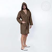 DOMTEKC Халат банный мужской с капюшоном, коричневый , размер 2XL/3XL