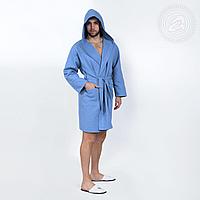 DOMTEKC Халат банный мужской с капюшоном, голубой, размер 5XL