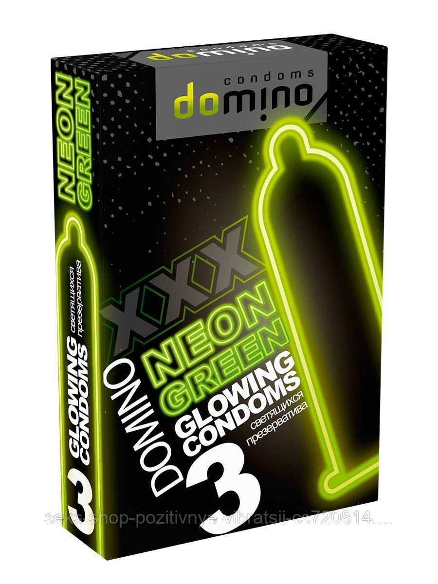 Светящиеся неоновые презервативы DOMINO NEON GREEN 3шт