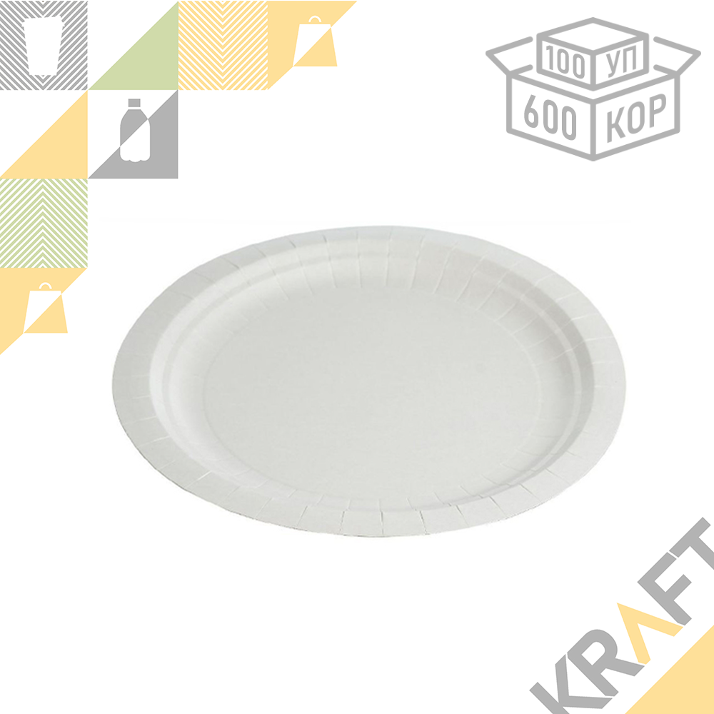 Бумажная тарелка белая 230мм DoEco (100/600)
