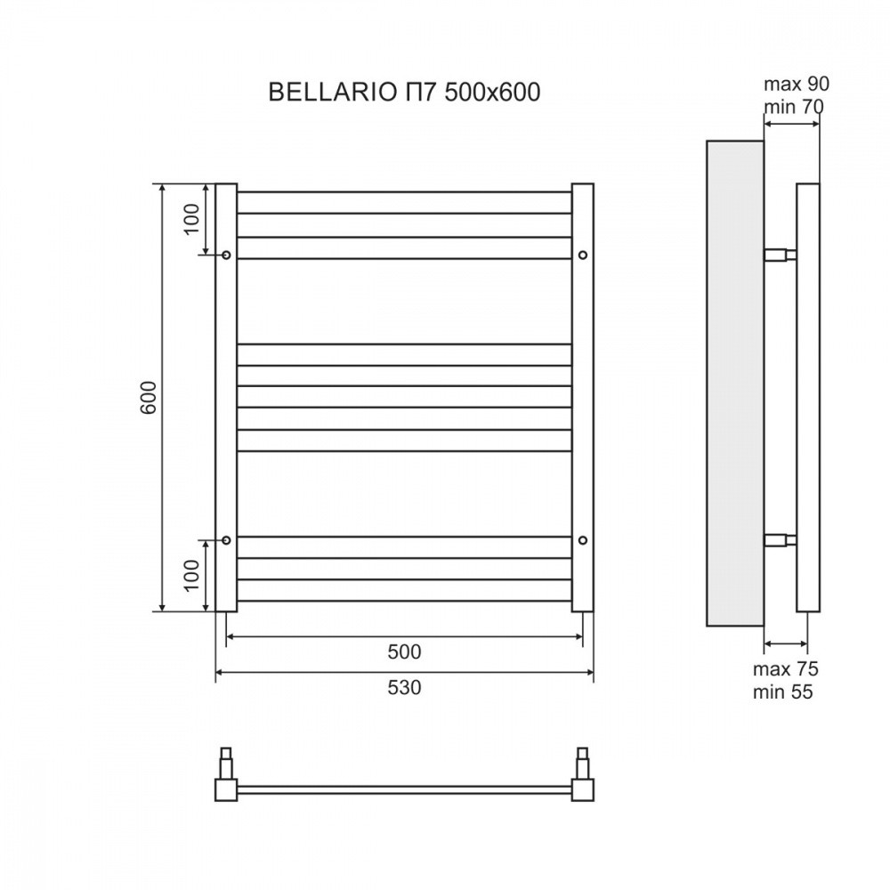 Полотенцесушитель водяной Bellario LM68607BL П7 500x600, черный (Lemark, Чехия) - фото 4 - id-p100497741