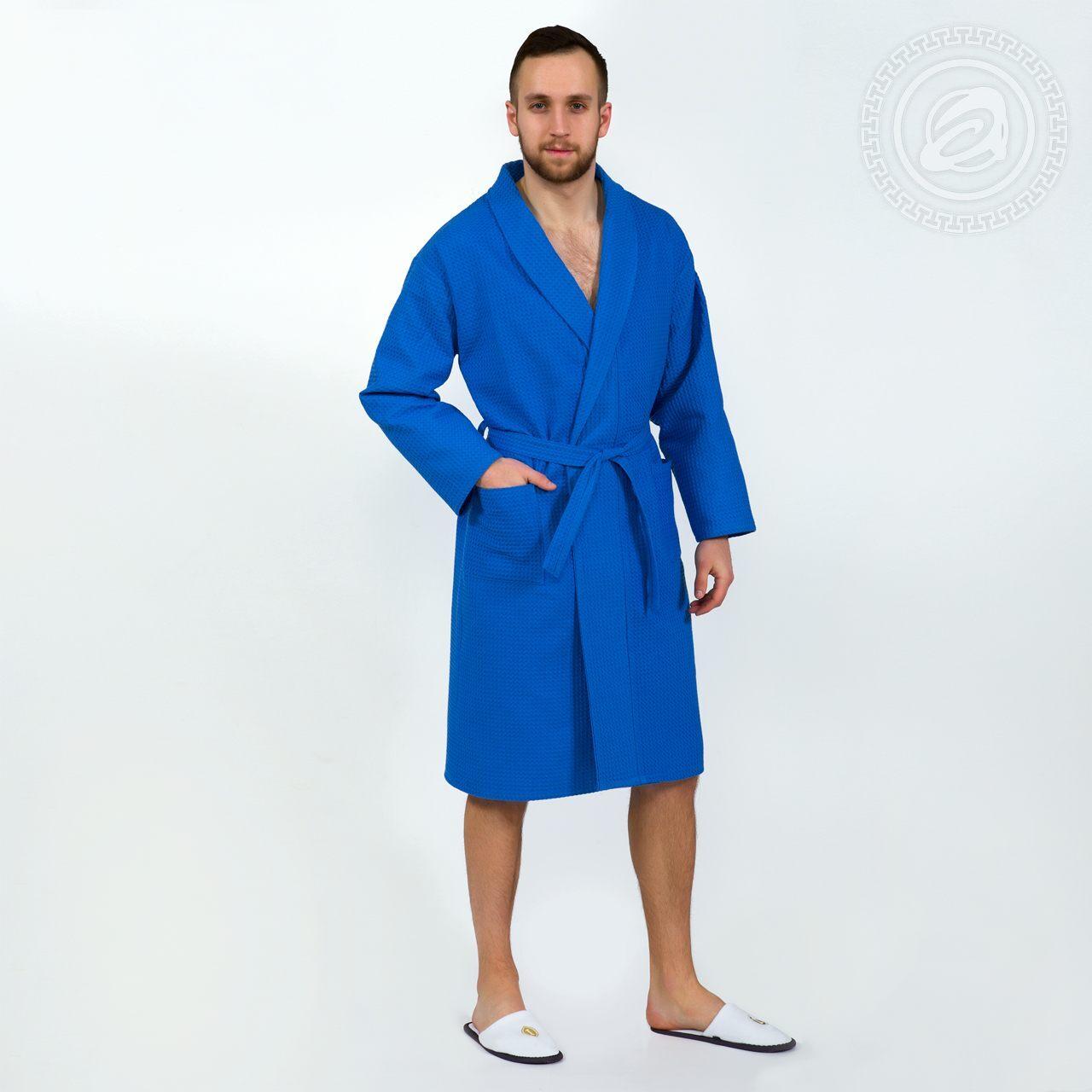 HOMY Халат банный мужской с капюшоном, синий , размер 2XL/3XL
