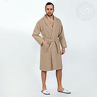 DOMTEKC Халат банный мужской с капюшоном, бежевый , размер 2XL/3XL