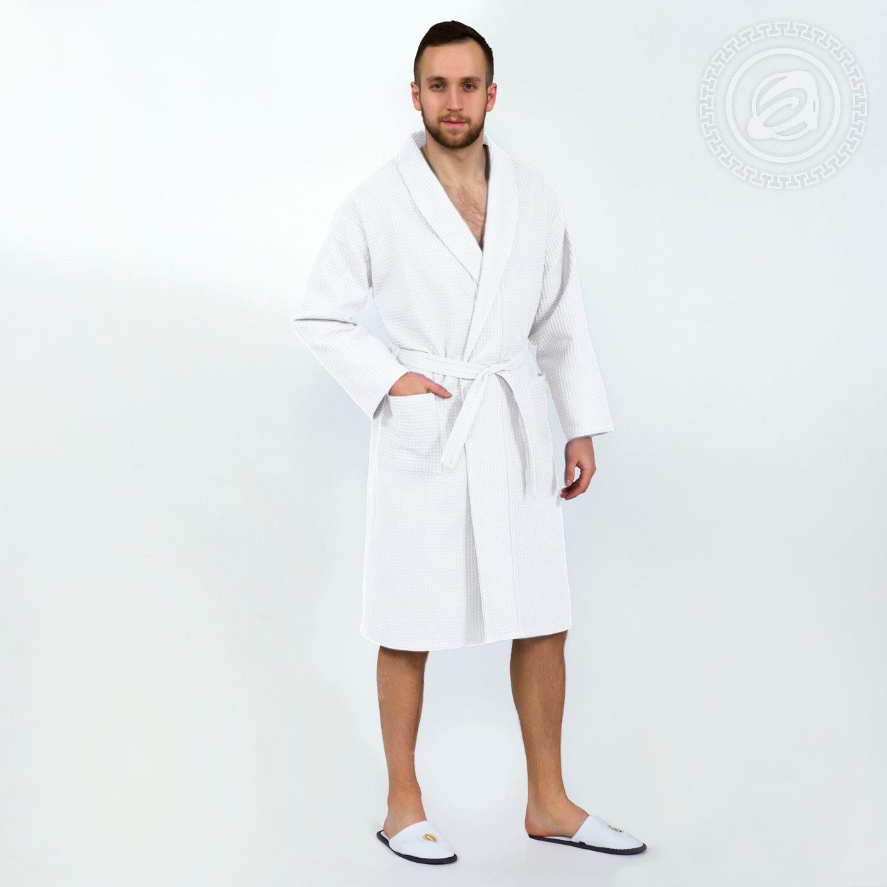 HOMY Халат банный мужской с капюшоном, белый , размер 2XL/3XL