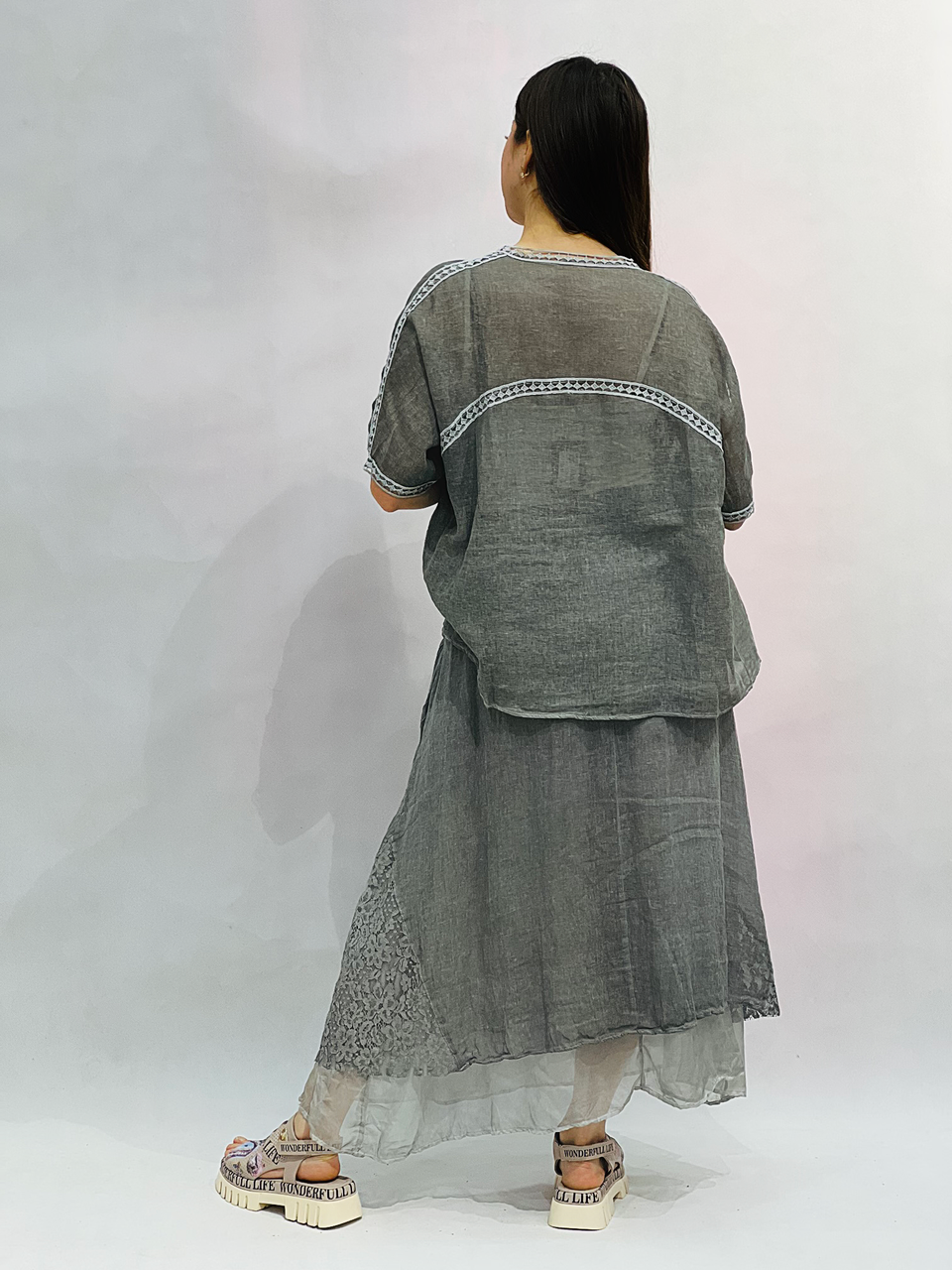 Женская юбка Angel / Размер: Free size. Цвет: Серый. Состав: Лен. - фото 2
