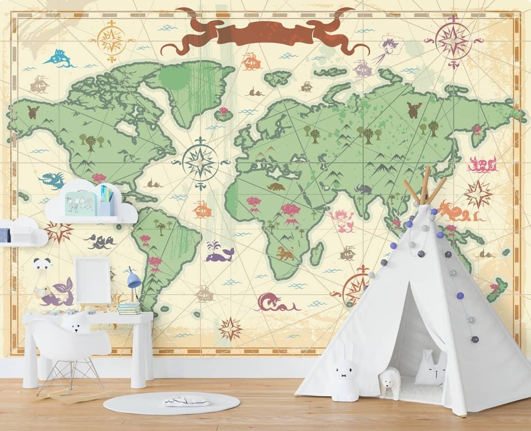 Красивые фотообои "Карта мира" 📜 в детскую комнату.