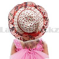 Детская шляпа летняя панамка плетеная красная с лентой