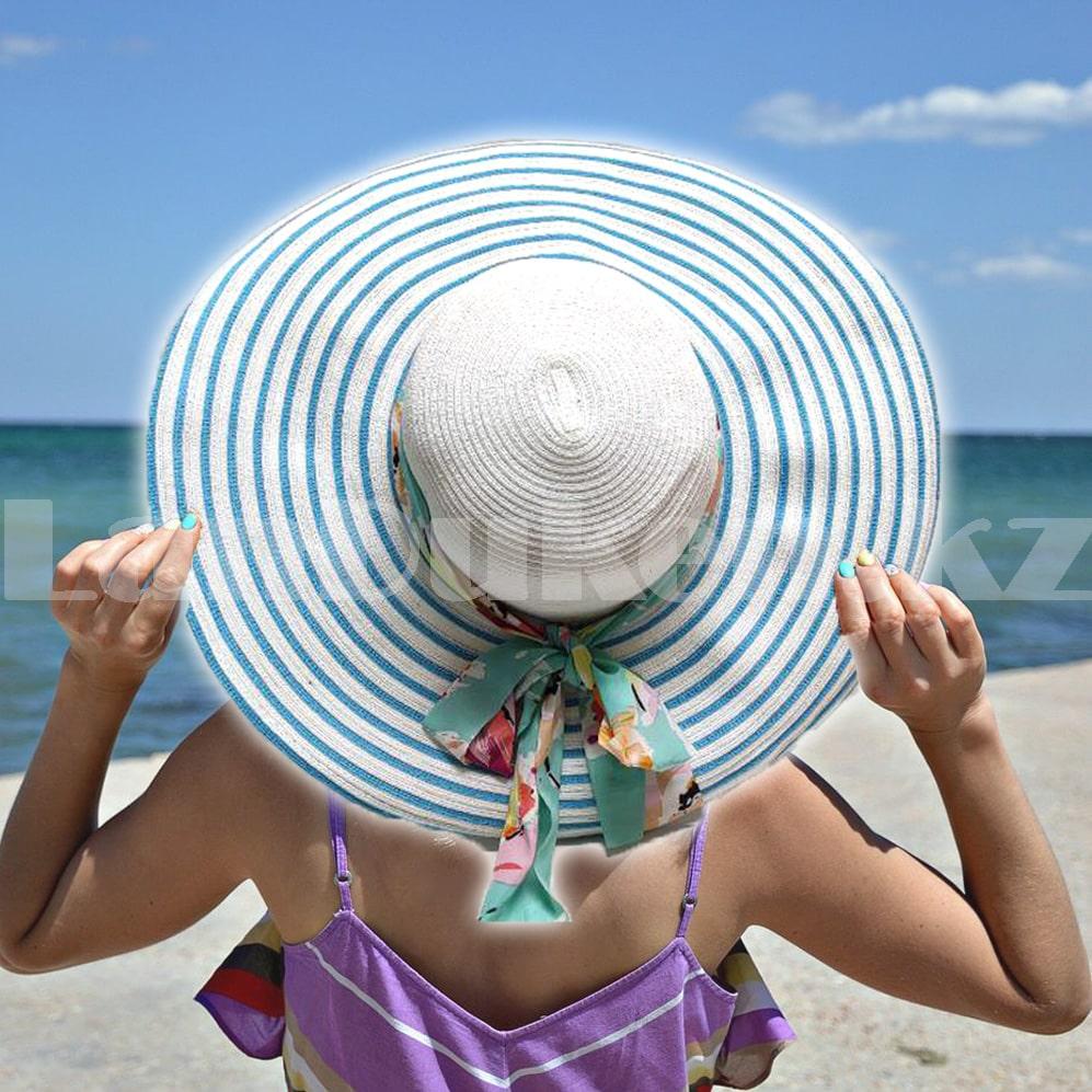 Шляпа летняя пляжная с широкими полями голубая