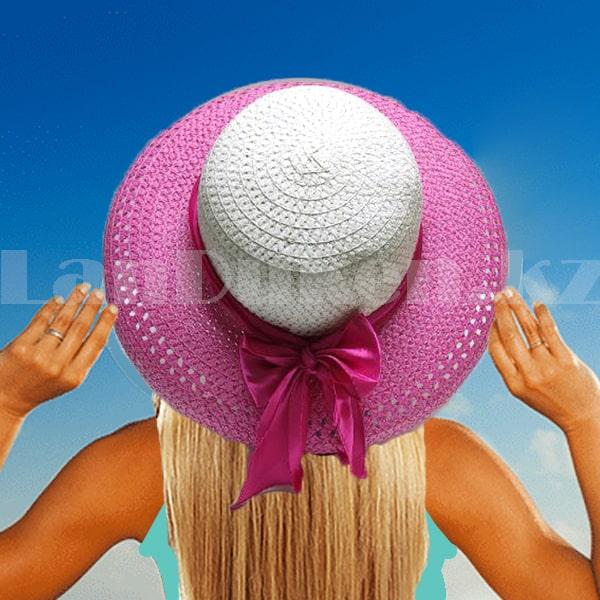 Шляпа летняя пляжная с загнутыми полями и бантом розовая - фото 1 - id-p100521527