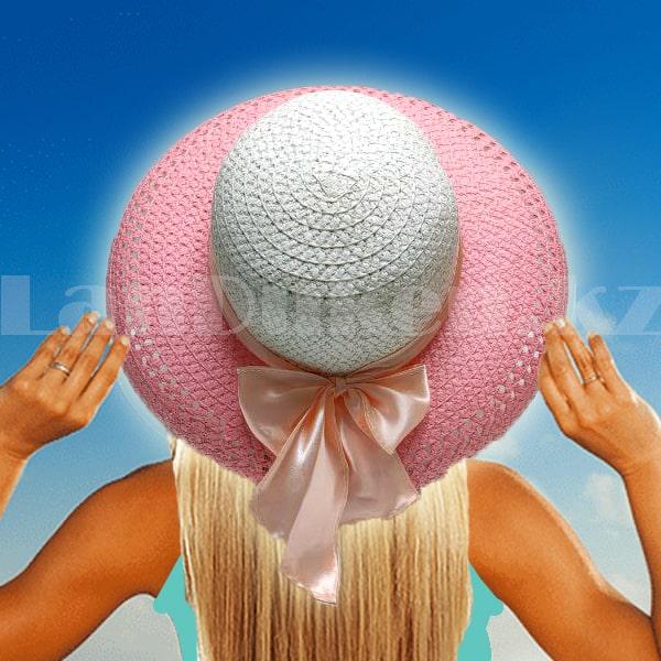 Шляпа летняя пляжная с загнутыми полями и бантом персиковая - фото 1 - id-p100521546