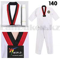 Форма для тхэквондо добок World Taekwondo белая с красно-черным воротником 140