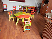 Комплект детский столик со стульями, из фанеры, "без единого гвоздя" (1-я группа, 3-х местный)