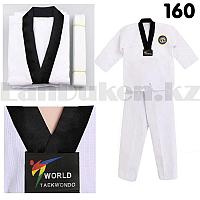 Форма для тхэквондо добок World Taekwondo белая с красно-черным воротником 160