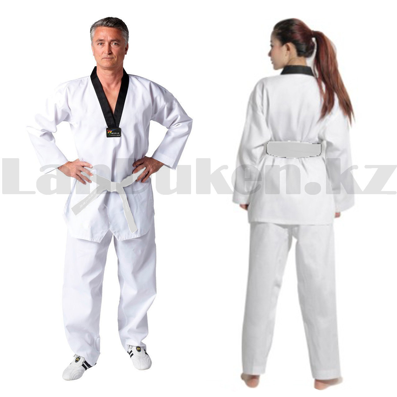 Форма для тхэквондо добок World Taekwondo белая с черным воротником 180 - фото 6 - id-p100536507