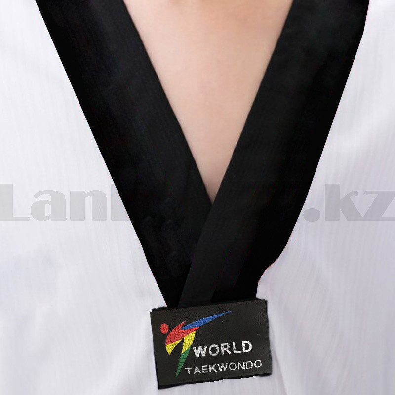 Форма для тхэквондо добок World Taekwondo белая с черным воротником 180 - фото 7 - id-p100536507
