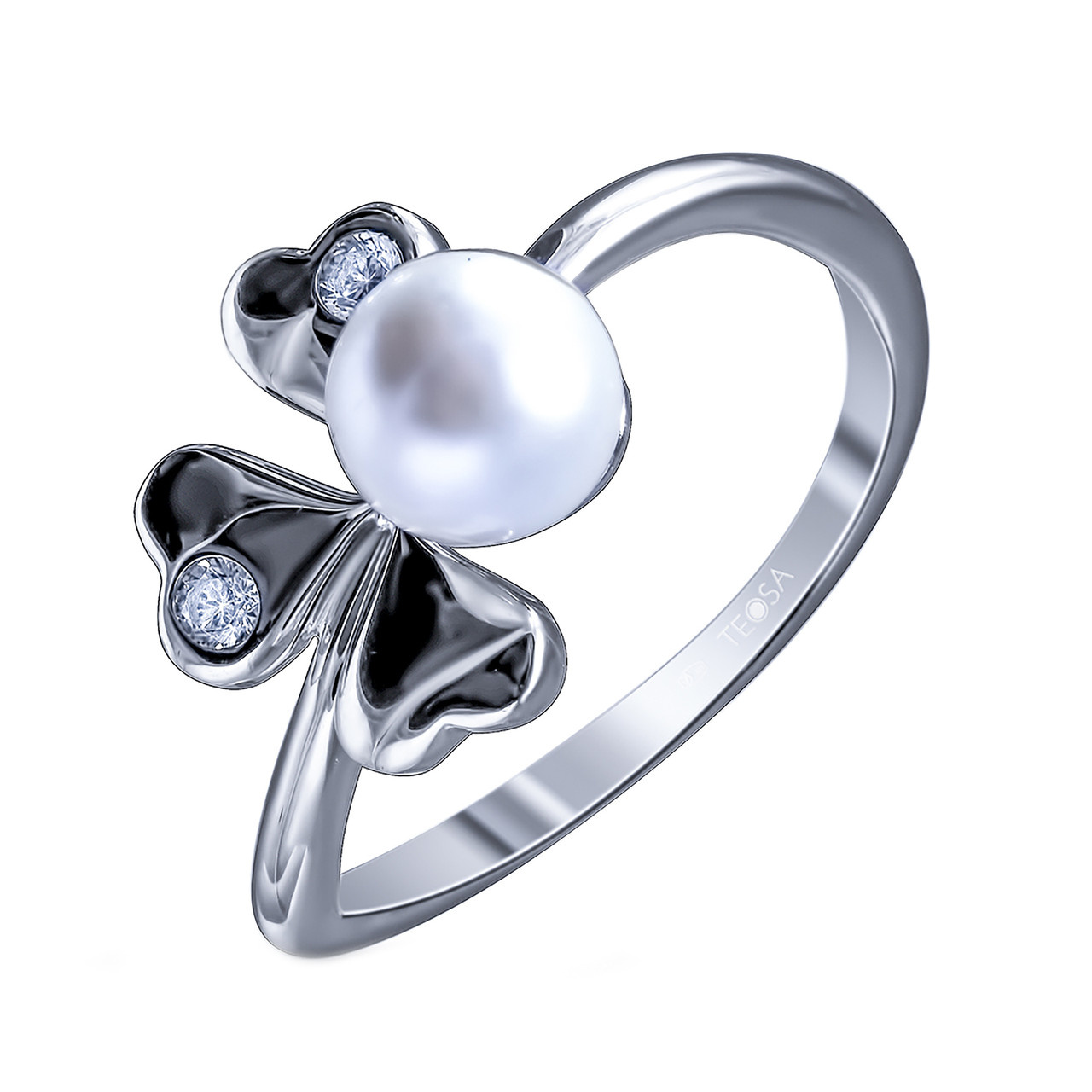 Серебряное кольцо с жемчугом Teosa LYD00102R покрыто  родием
