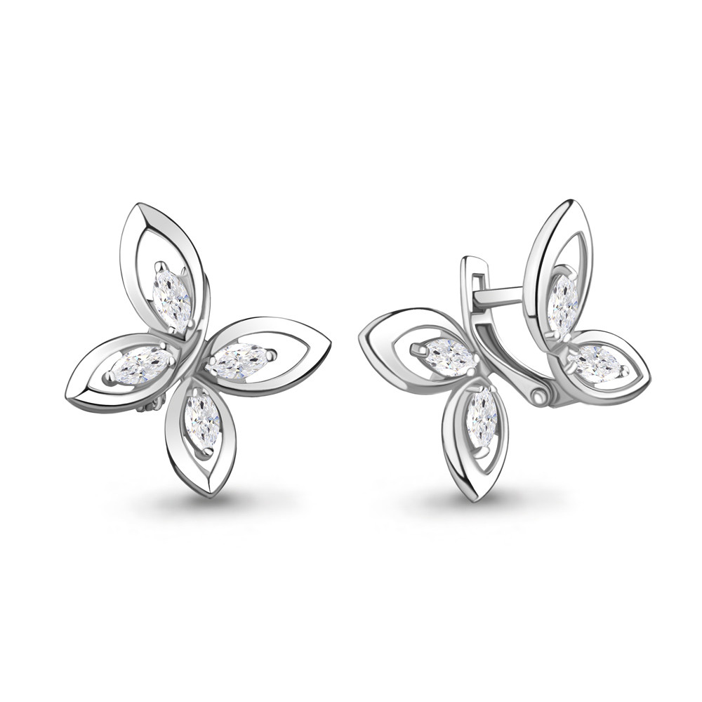 Серьги из серебра с фианитом AQUAMARINE 48525.5 покрыто родием,с английским замком