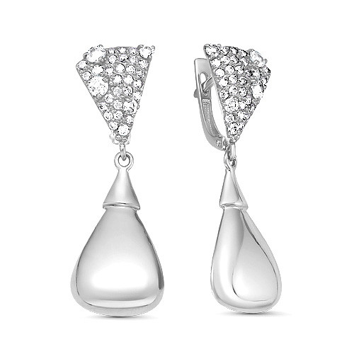 Серьги из серебра с фианитом MASKOM 200-1382 покрыто родием,с английским замком