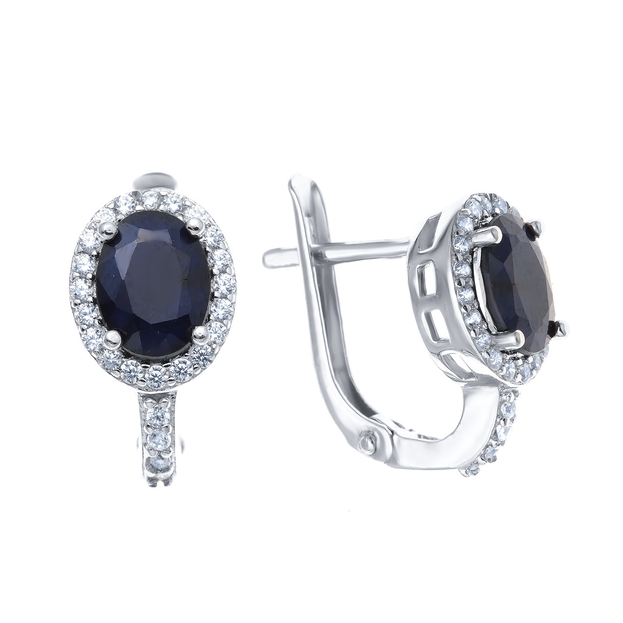 Серебряные серьги с фианитом синт. и сапфиром нат. (u) Teosa E-DRGR00484-SP покрыто родием,с английским