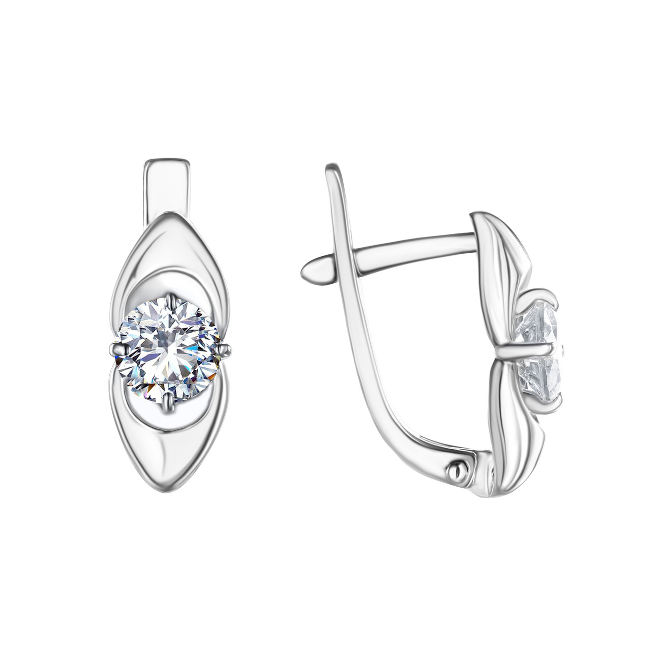 Серебряные серьги с фианитом синт. TEOSA 121-1749 покрыто родием,с английским замком