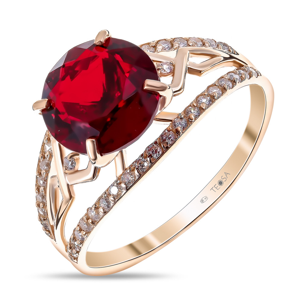 Серебряное кольцо с фианитом Teosa 100-1063 покрыто родием