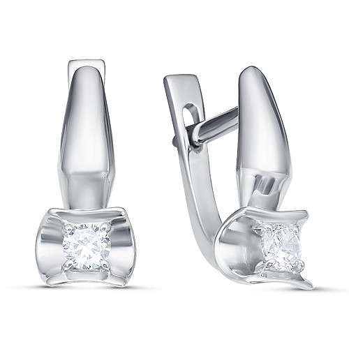 Серебряные серьги с фианитом синт. TEOSA 2000-0522 покрыто родием,с английским замком