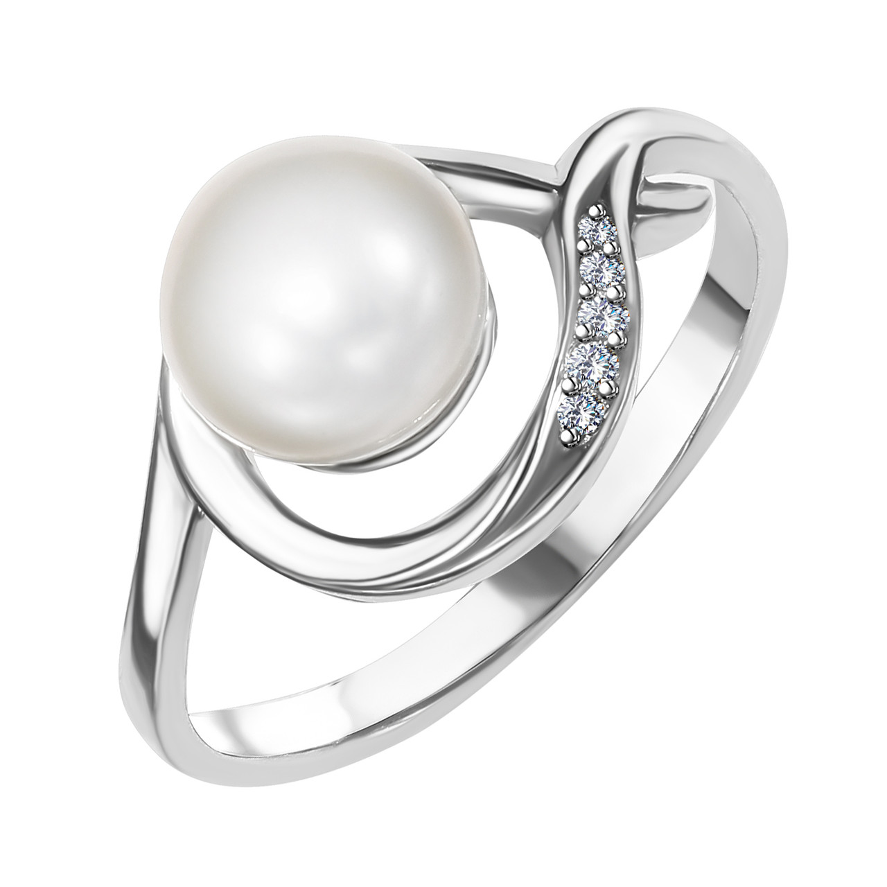 Серебряное кольцо с жемчугом Teosa 190-5-526 покрыто родием