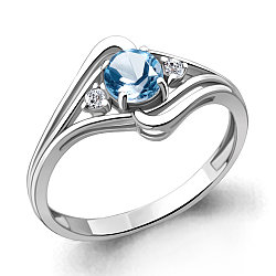 Серебряное кольцо с топазом свисс AQUAMARINE 6942805А.5 покрыто  родием