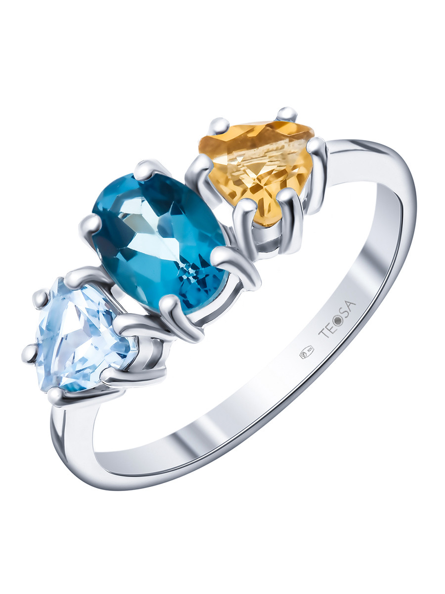 Серебряное кольцо с цитрином и топазом Teosa 0642-R-T-TL-C покрыто родием