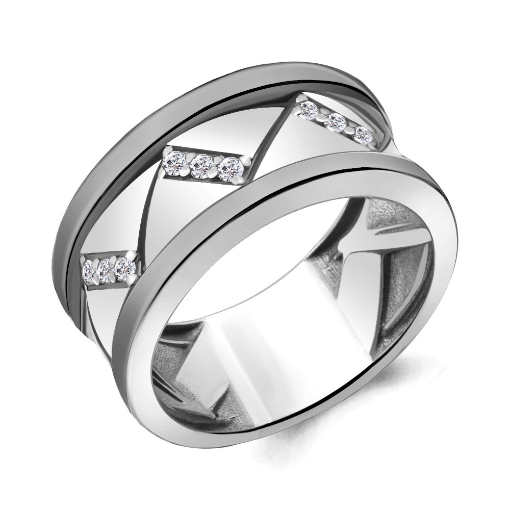 Серебряное кольцо с фианитом AQUAMARINE 68658А.5 покрыто родием