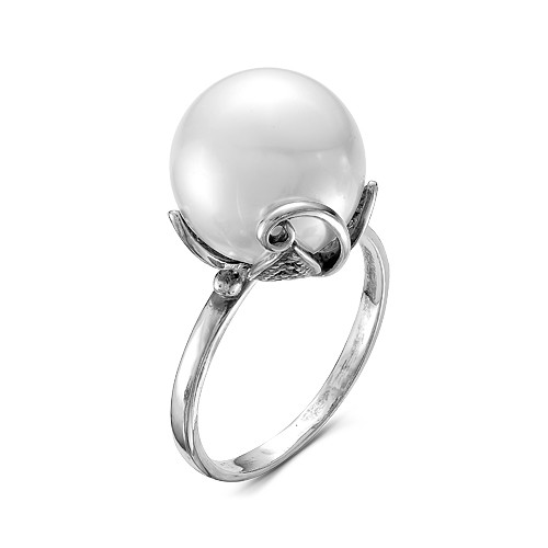 Серебряное кольцо с жемчугом имитированным Красная Пресня 2368612 покрыто  родием