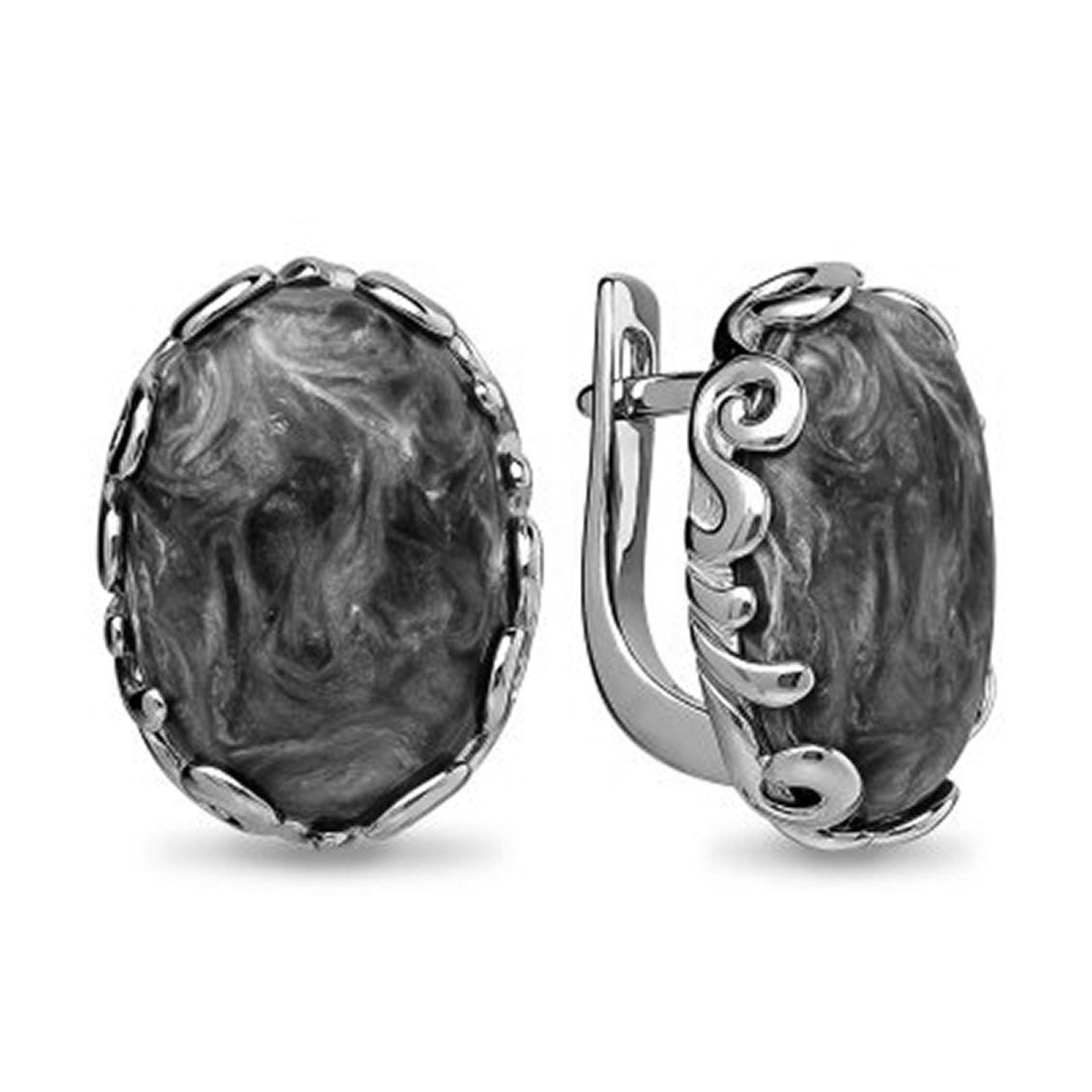 Серьги из серебра с бычим глазом и амазонитом Елана 221558 покрыто  родием,с английским замком