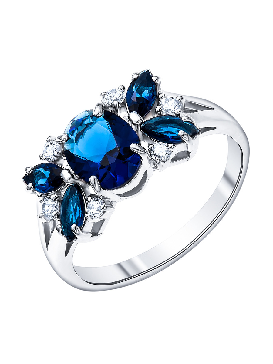 Серебряное кольцо с фианитом синт. и кристаллом ювелирным Teosa 100-1203-SP покрыто родием