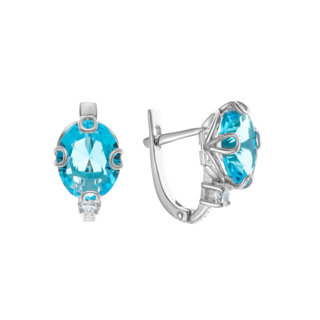 Серебряные серьги с фианитом синт. TEOSA 200-403-T покрыто родием,с английским замком