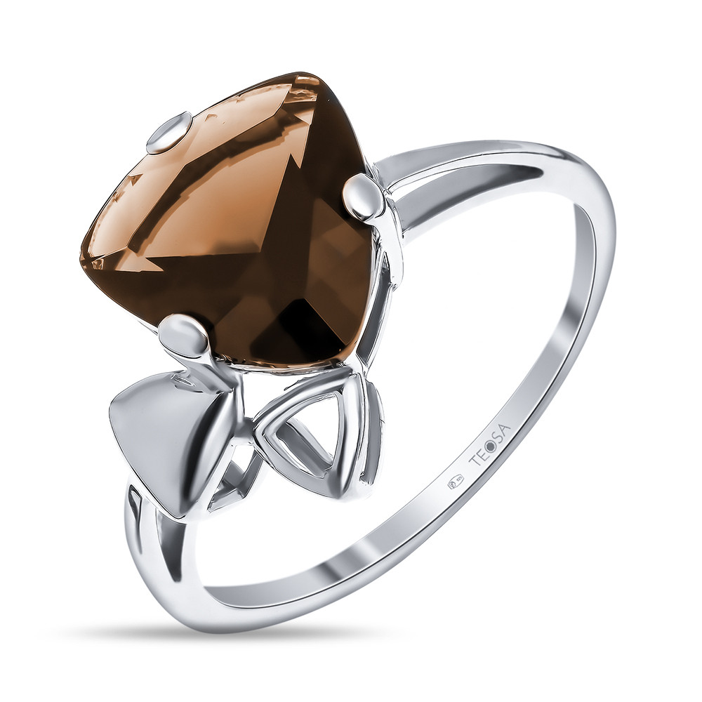 Серебряное кольцо с фианитом TEOSA 100-1062 покрыто  родием