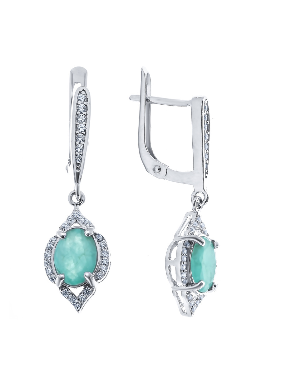 Серьги из серебра с фианитом синт. и изумрудом нат. (o) Teosa E-DRGR00398-EM покрыто родием,с английским