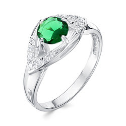 Серебряное кольцо с агатом зелёным и фианитом Алькор 01-1050/00АГ-00 покрыто  родием