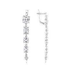 Серьги из серебра с фианитом синт. MASKOM 2-368 покрыто  родием,с английским замком