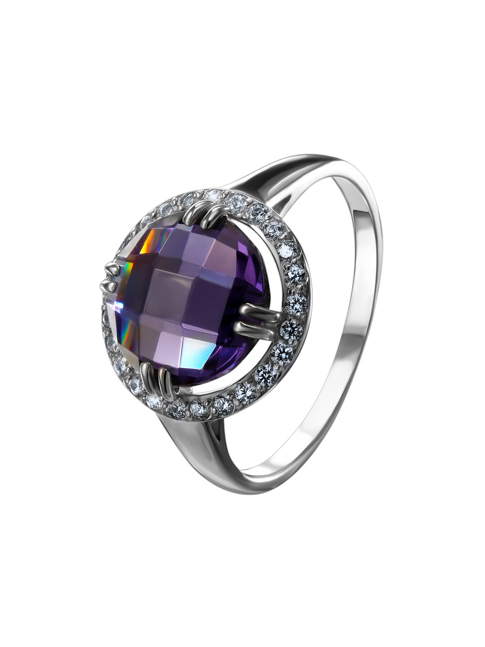Серебряное кольцо с фианитом синт. и фианитом Teosa 100-509-AM покрыто родием
