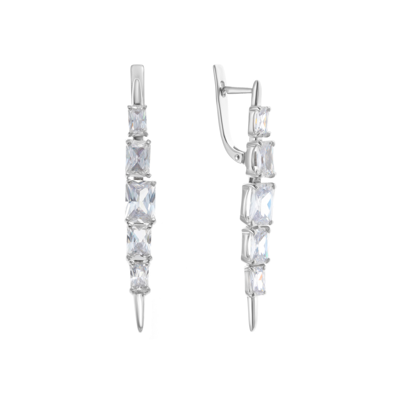 Серебряные серьги с фианитом синт. TEOSA 200-1329 покрыто родием,с английским замком
