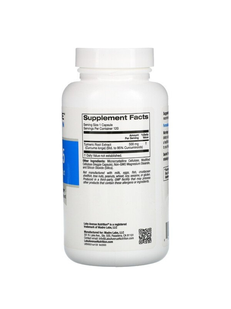 Lake Avenue Nutrition куркумин 95, 500 мг, 120 растительных капсул - фото 2 - id-p100537079