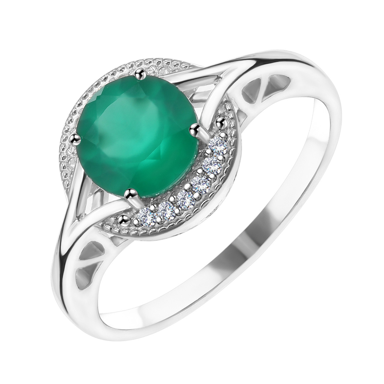 Кольцо из серебра с агатом зелёным и фианитом Efremov 1021010388-9 покрыто  родием