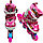 Ролики раздвижные с защитным снаряжением и чехлом розовый, фото 9
