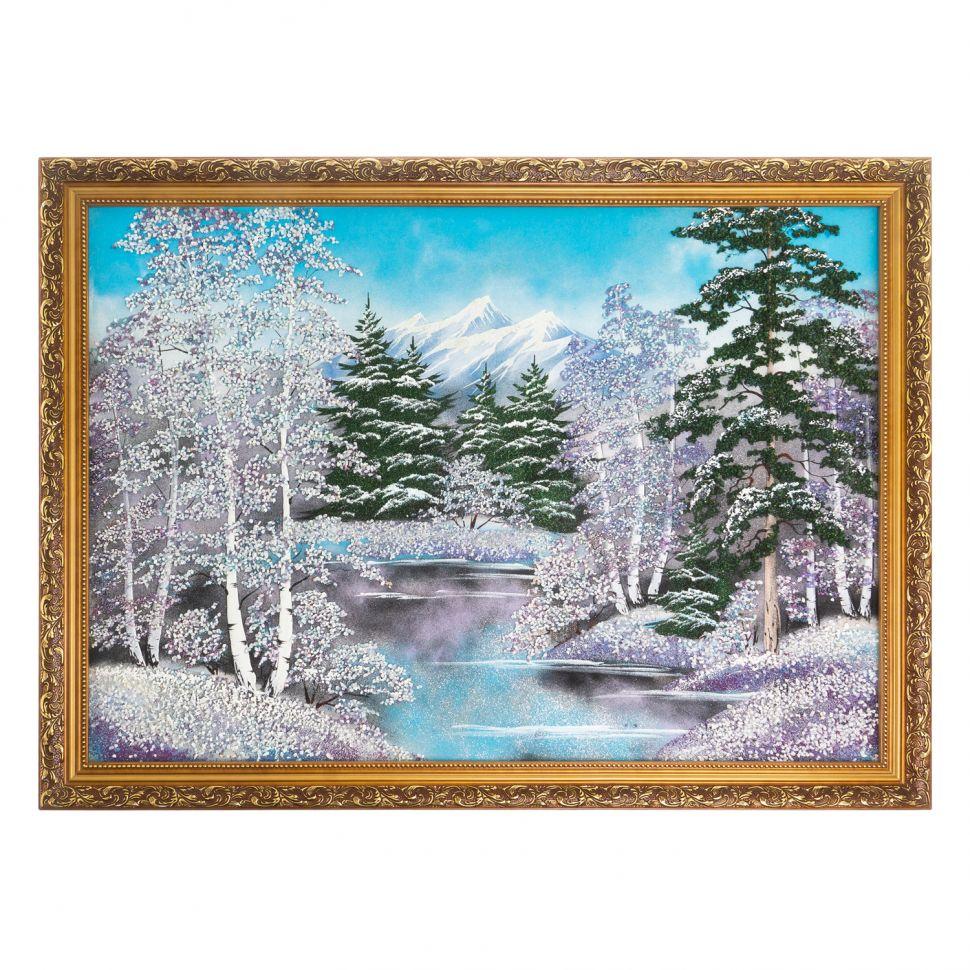 Картина "Зимний пейзаж" багет 57х76 см каменная крошка / картина в гостиную / картина на стену / для домашнего - фото 1 - id-p100550053