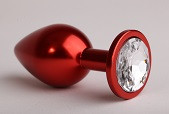 Анальная пробка металл красная с прозрачным стразом 7,6х2,8см