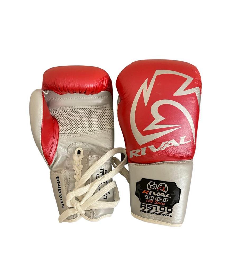 Боксерские перчатки на шнуровке Rival RS100 Professional Sparring Glove, красные - фото 1 - id-p100569859