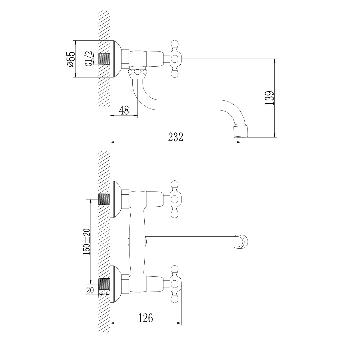 LM2111C Стандарт Смеситель для кухни/умывальника, настенный, хром (к/к 10) - фото 2 - id-p100261274