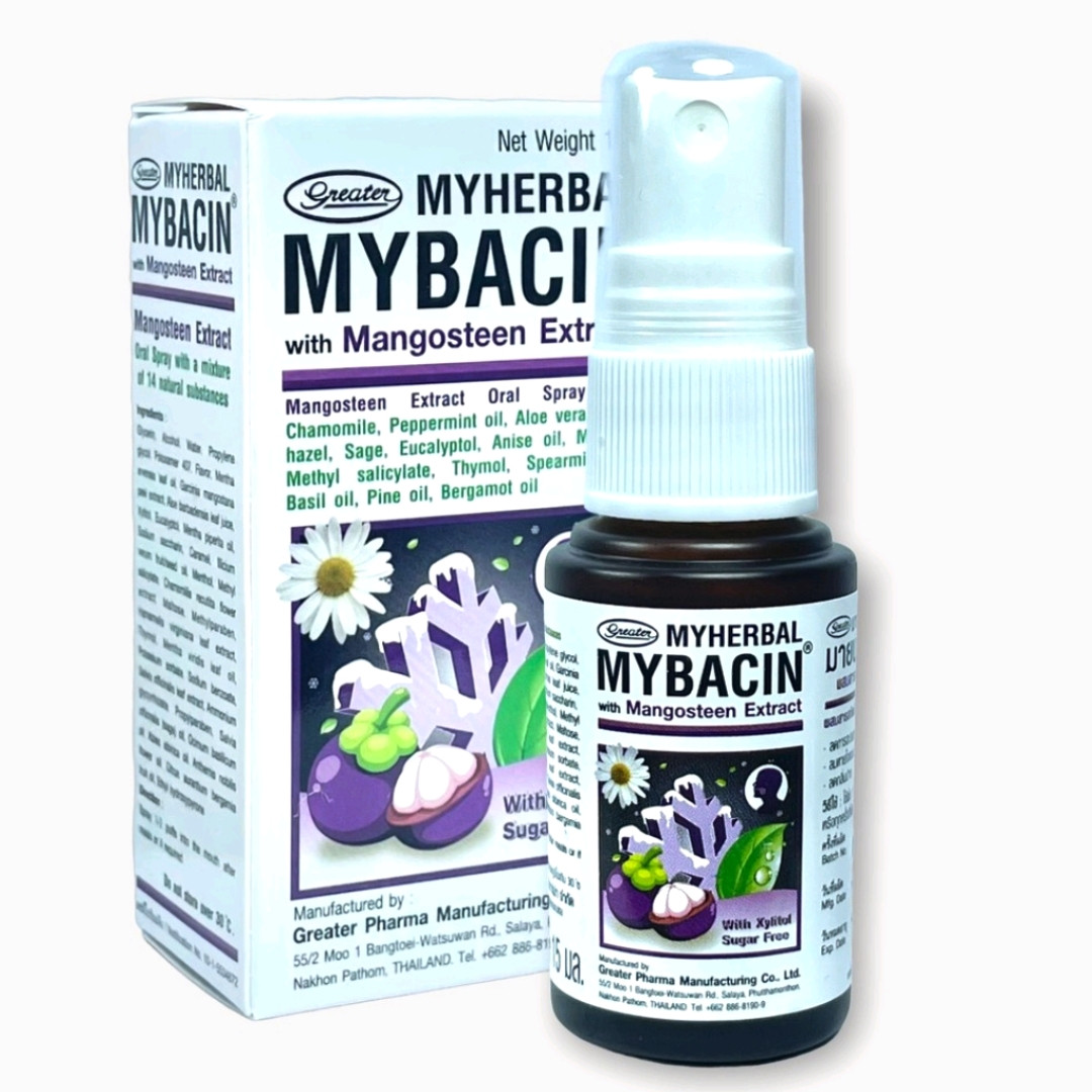 Спрей для горла с экстрактом Мангостина противовоспалительный, антибактериальный Myherbal Mybacin With
