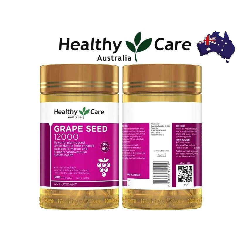 Экстракт виноградных косточек Healthy Care Grape Seed Extract 12000 mg. 300 капсул. Австралия